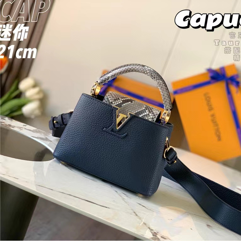 Louis Vuitton CAPUCINES MINI Taurillon Leather Bag N80421 Navy Blue